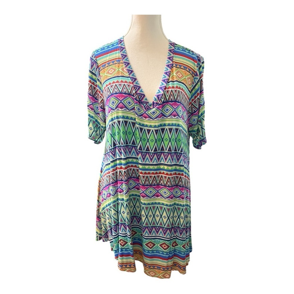 Colorful Geometric Print T-Shirt – Size 1X